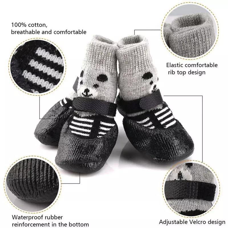 Skarpetki dla psa wodoodporne buty oddychające skarpety dla psa kota antypoślizgowe podeszwy regulowane dla małych psów skarpety do wewnątrz na zewnątrz