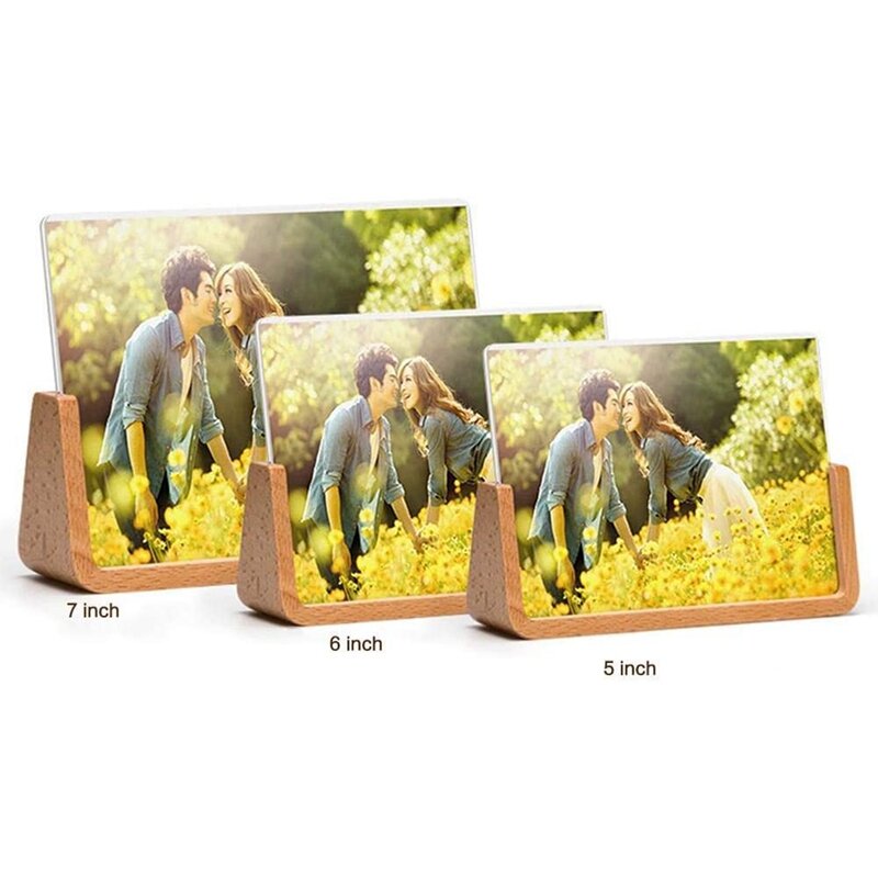 U-Shaped Acrylic Photo Frame Creative Solid Wood Home Desk Decoration For Office/Bedroom/Living Room/Cafe