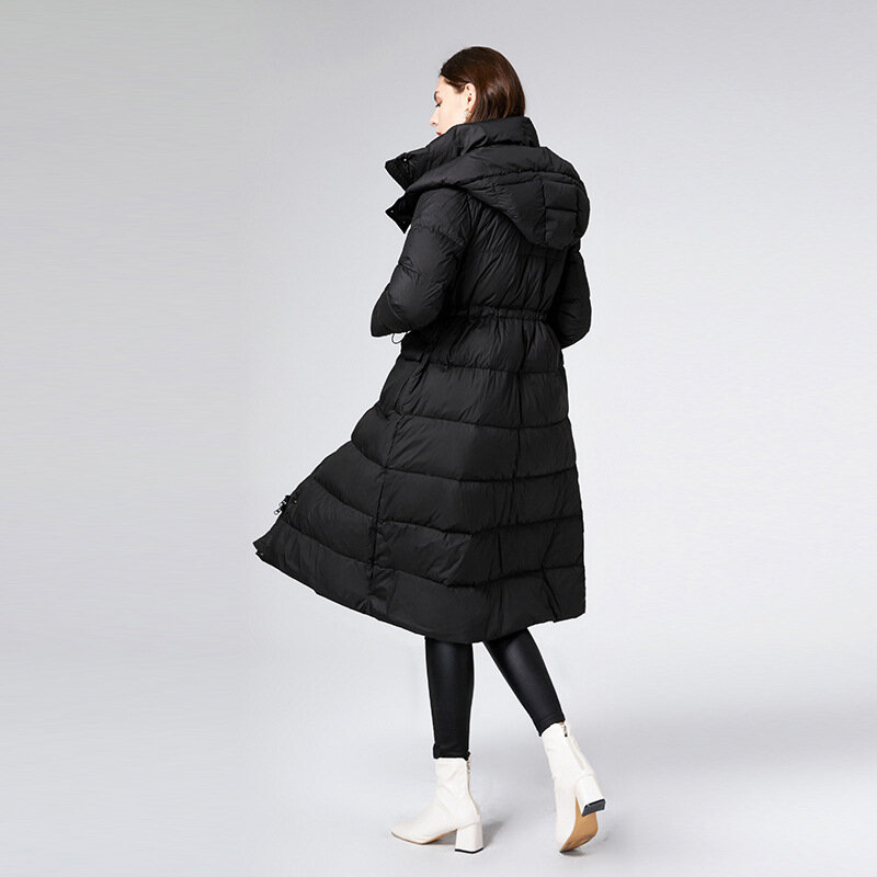 2023 novas mulheres de inverno quente ski hoodies pato branco para baixo casacos senhoras alta qualidade preto longo casacos à prova vento