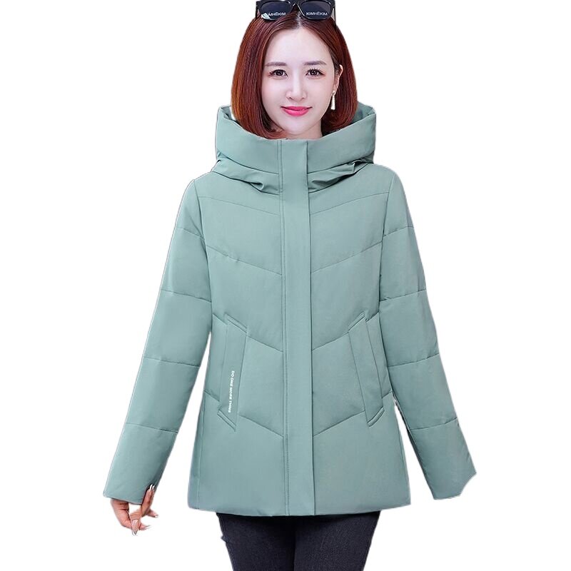 Jaket Down wanita, mantel bertudung ukuran lebih besar parka hangat tebal musim dingin 2023