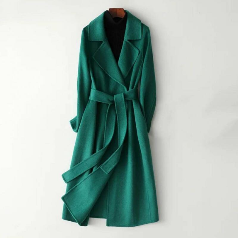 Manteau mi-long en laine pour femme avec taille réglable, pardessus à revers, coupe couvertes, chic, automne