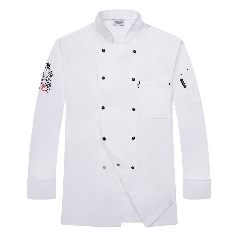 C092 chef roupas padaria restaurante cozinha trabalho usar manga longa chef uniforme alimentos serive trabalho uniforme oblíquo colarinho macacão