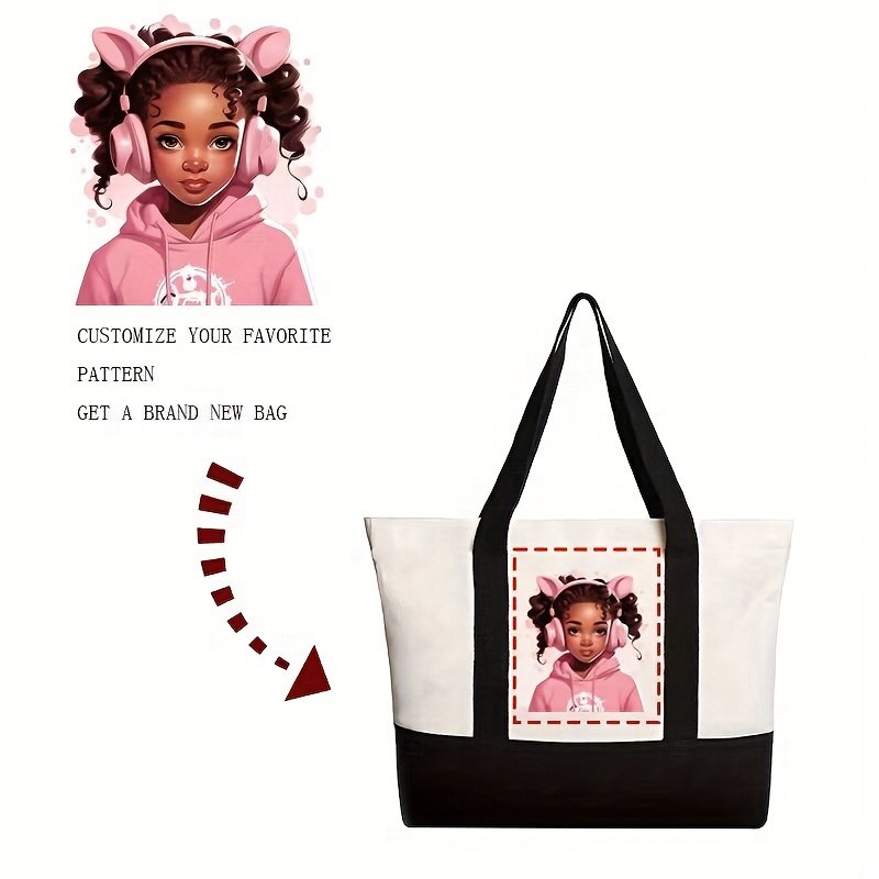 (Please Send a Private Message to Customer Service) Canvas High-capacity Tote Bag DIY Picture Text Customization Beach Bag