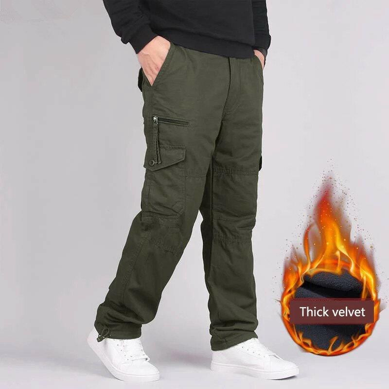 Pantaloni Cargo invernali in pile spesso da uomo pantaloni lunghi termici caldi a doppio strato Casual Outwear pantaloni sportivi larghi in cotone tattico