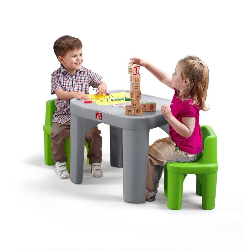 ชุดโต๊ะและเก้าอี้เด็กพลาสติกสีเทา