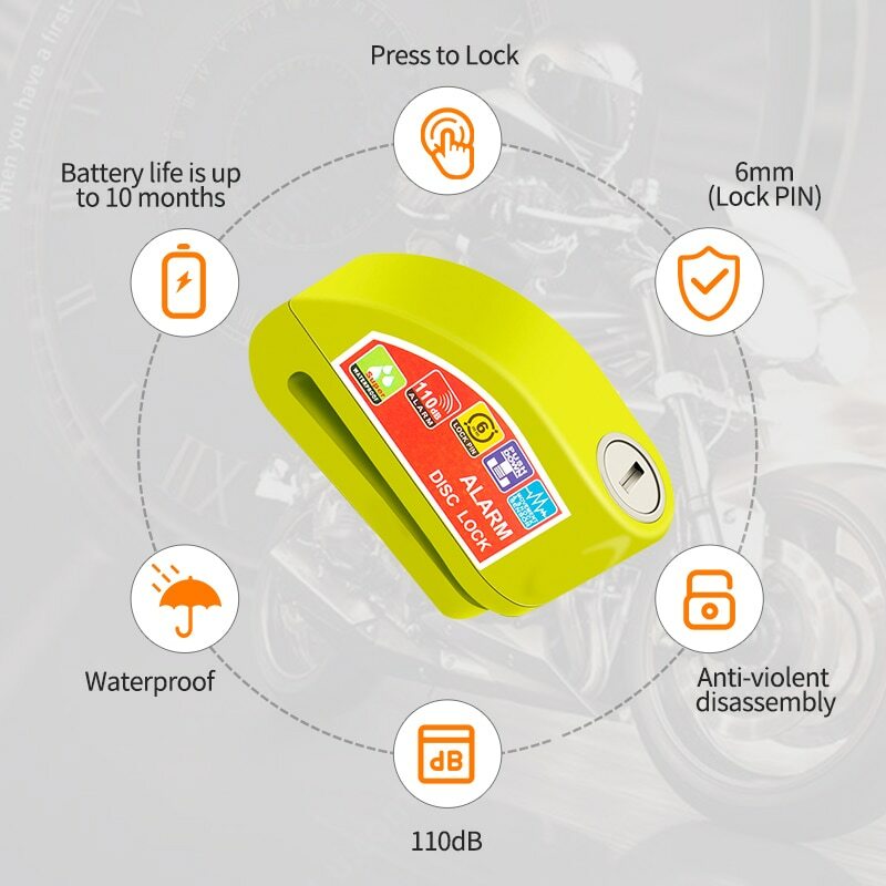 Motocicleta Acessórios Motocicleta Bicicleta Bloqueio Alarme Proteção Segurança Liga Alumínio Anti-Roubo Lembrete Rope Lock Bag