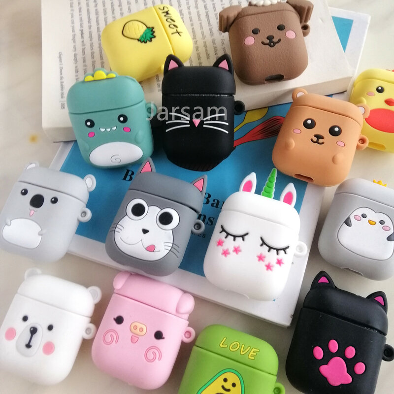 Cute For Airpod Case Silicone Cartoon Cover For airpods case Earphone 3D Headphone case new year