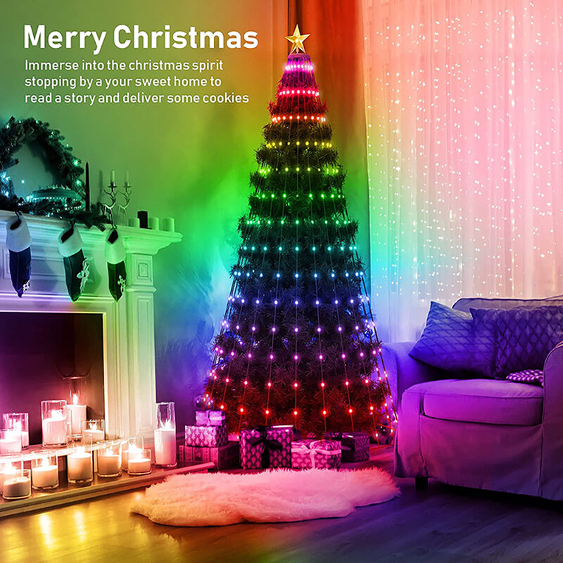 Осветительные приборы для рождественской елки, идеальное оформление, элементы управления приложением, изображения «сделай сам», RGB IC, Рождественский водопад, светодиодный String