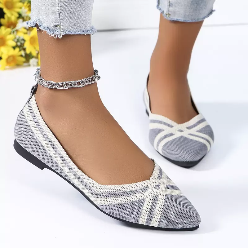 Zapatos planos de punto sin cordones para mujer, mocasines informales de punta estrecha, transpirables, novedad