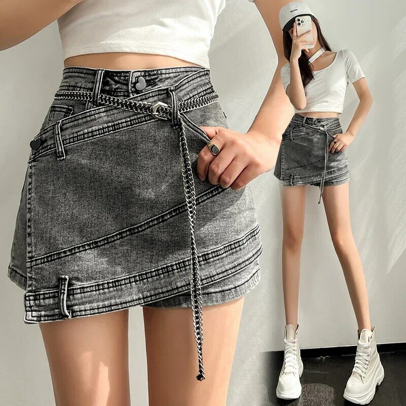 Шорты женские джинсовые Асимметричные с высокой талией, модные повседневные пикантные в стиле Харадзюку, в стиле пэчворк, летние