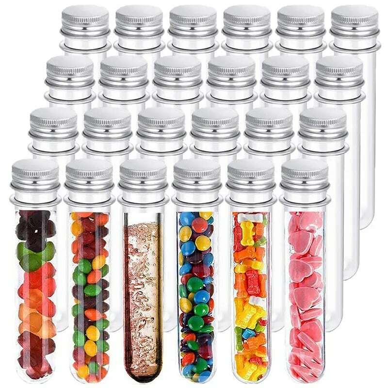 Tubos de ensayo de plástico transparente, contenedores de almacenamiento de dulces con tapas de tornillo, 24 piezas, 40ml
