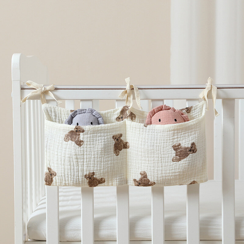 Baby Bedside Hanging Basket Bag Cartoon Printed Organizer for The Nursery Fence Storage Bag Newborn Baby Stuff