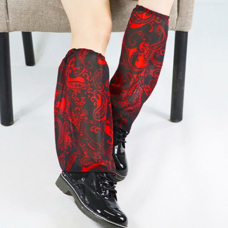 Women Dark Gothic Baroque Thin Leg Warmers Harajuku Retro Paisley Floral Print Foot Cover Oversize Loose F0T5