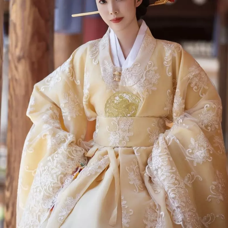 Yellow Korean Clothes Women Traditional Costume Palace Hanbok Elegant Modern Fashion Luxury Dress Party Stage Photograph 한복