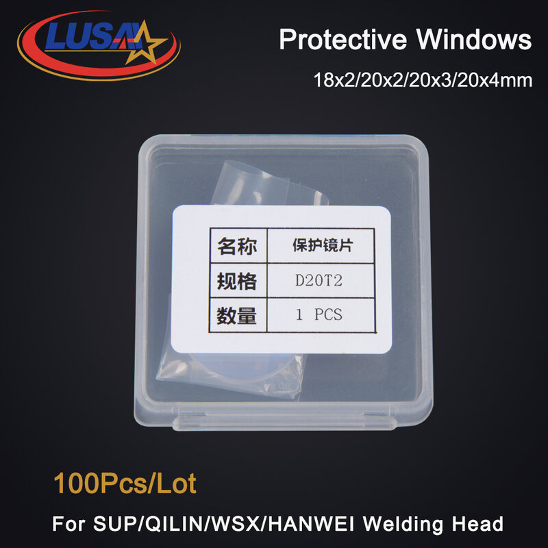 LUSAI 100Pcs/Lot Laser Welding Protective Lens 18x2 20x2 20x3 20x4mm For WSX QiLin HanWei Sup Laser Welding Lens