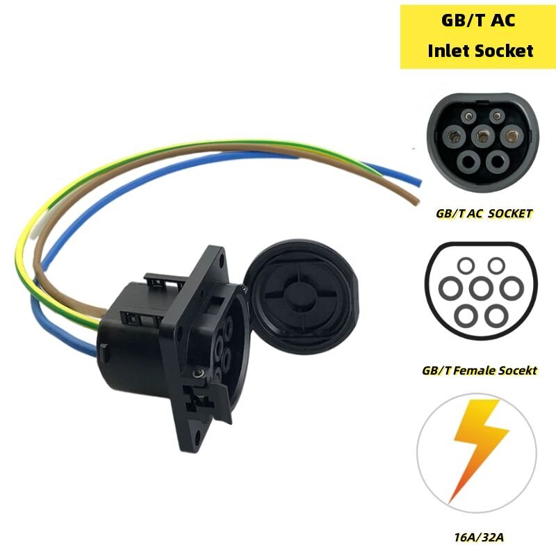 Konektor Pengisi Daya GBT EV Soket Pengisi Daya EV untuk Mobil Listrik Cepat AC 220V 16A 32A GB/T Soket Masukan dengan Kabel 0.5M