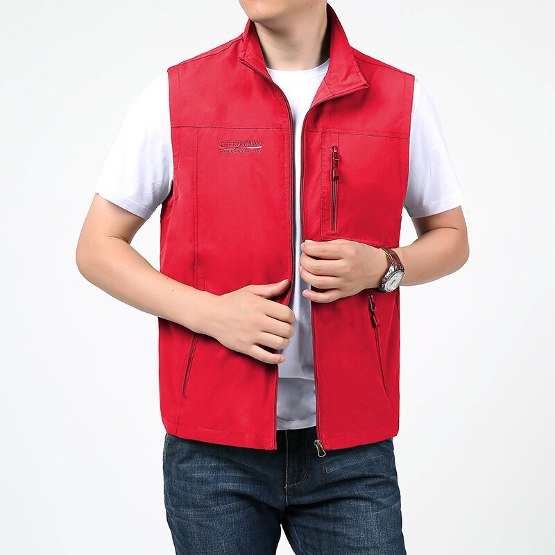 Outdoor Sleeveless Jackets Men's Clothing Casual Letter Sports Stand Collar Zipper Summer Fashion Pockets Spliced Straight Vests