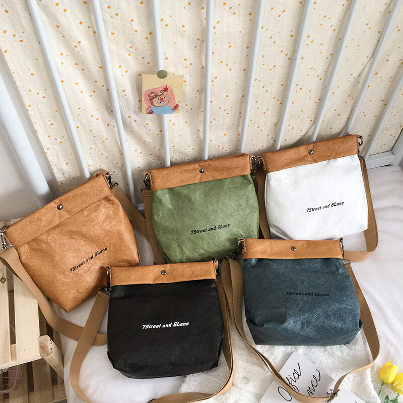 Vintage Paper Fabric Crossbody Bags for Women New Fashion Lady Brand Letter Graphic Small Female Creative Bucket Shoulder Bag