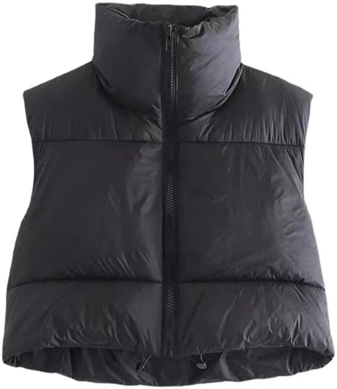 Chaleco Corto holgado para mujer, chaqueta gruesa básica sin mangas, Color liso, blanco y negro, moda de otoño, 2023