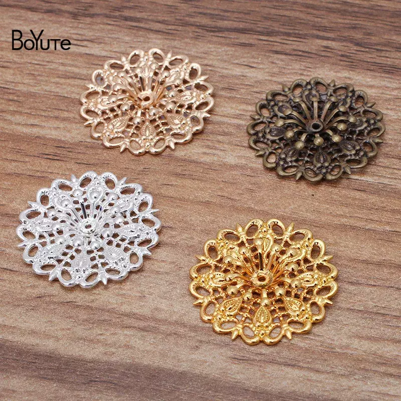 BoYuTe (50 Pieces/Lot) 25MM Metal Brass Stamping Filigree Findings Handmade Diy Jewelry Making Materials