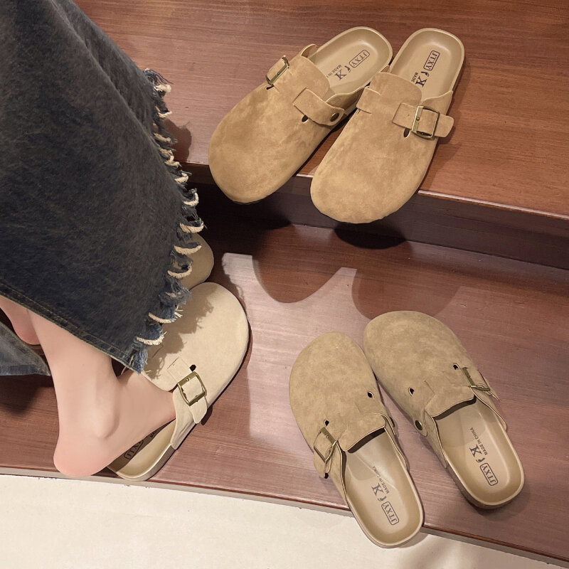 Sandalias de gamuza con soporte para arco para hombre y mujer, chanclas para exteriores, zapatos para el hogar, verano, 2024