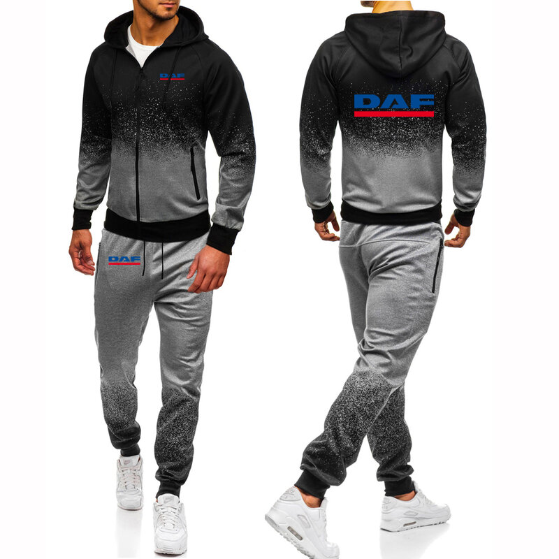 DAF TRUCKS COMPANY TRUCKER Printing Fashion 2023 New Man's Gradual Color Hoodies Casual Slim Sweatshirts Sweatpants 2-Piece Set