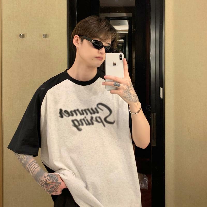 Fashionable personality simple men letter blur printed T shirt summer y2k street hip hop casual round neck half sleeved top