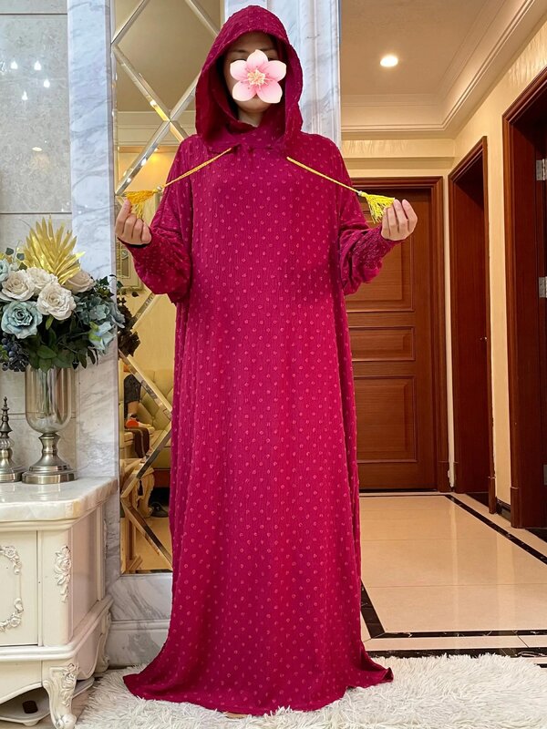 New Saudi Women Abayas Muslim Ramadan Prayer Clothing With Hooded Jalaba Solid Casual Batwing Sleeve Arab Oriental Robe Eid