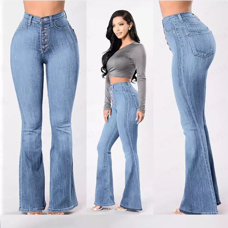 Hoch taillierte Damen jeans mit weitem Bein, lockere und lockere boden lange Hosen, schmaler Frühling und Sommer mit geradem Bein