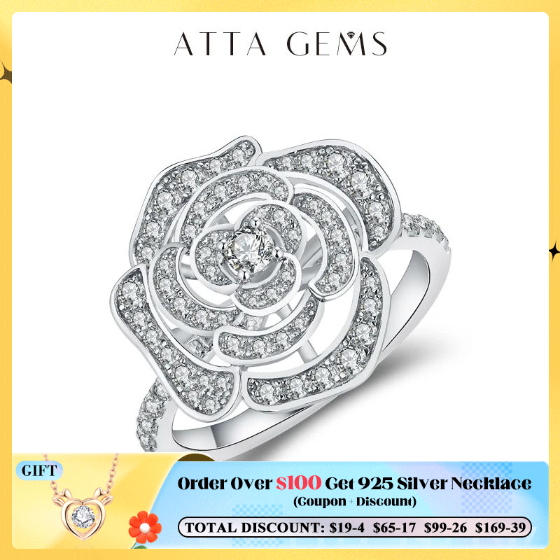Attagemy 1,5ct pierścionek Moissanite dla kobiet D VVS okrągły diamentowy podwójne efekt aureoli zaręczynowe srebrne wesele świąteczne 925 szterlingów