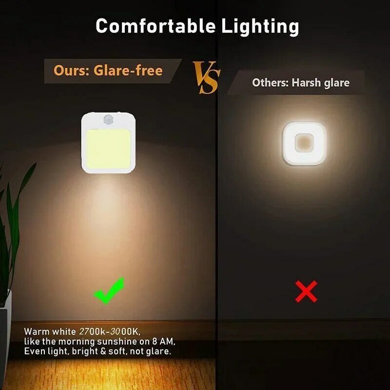 ไฟเซ็นเซอร์ LED ตรวจจับการเคลื่อนไหวตอนกลางคืนแบบปลั๊กเสียบหรี่แสงได้สำหรับตู้ไฟห้องนอนเด็กข้างเตียงไฟ lampu tidur ไร้สาย