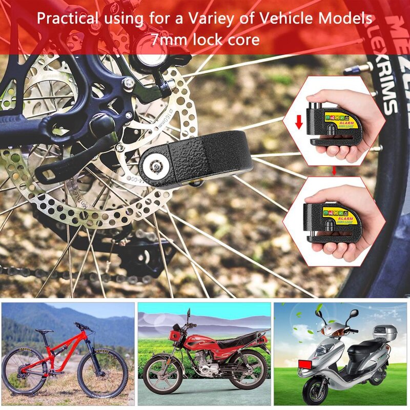 Sepeda Motor Alarm Kunci Suara Rem Cakram 110db Keamanan Keras Tahan Air Sepeda + Tali Pengingat