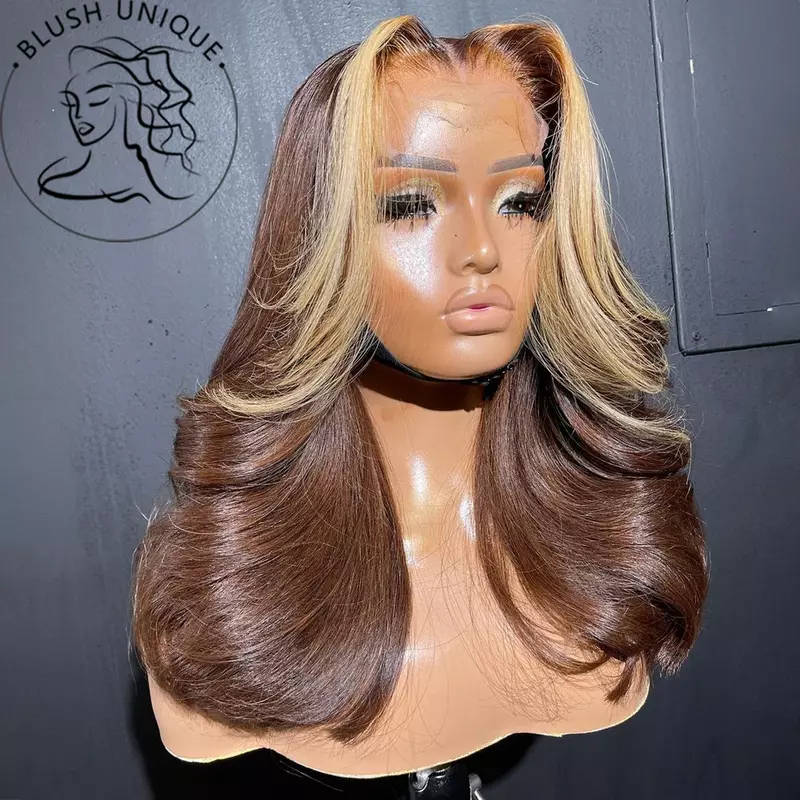 Czekoladowo-brązowy Skunk Stripe Lace Front Wig Honey Blonde Body Wave Lace Front Wigs Highlight Synthetic Glueless Wigs For Women