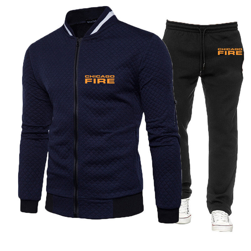 Firefighter Rescue Team Printing Fashion 2023 New Men's Spring Autumn Cotton Solid Long Sleeve Tracksuit Sweatpants 2-Piece Set
