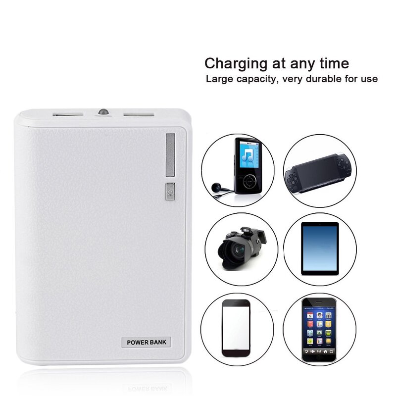 Grande Capacidade Portable Power Bank, Bateria do Telefone Móvel, Carregador Adequado para iPhone, 4x18650 Bateria, 10400mAh, Tamanho
