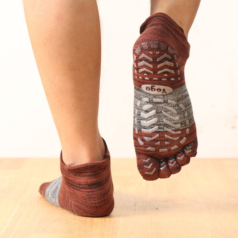 Мужские носки с полным носком для йоги, силиконовые Нескользящие носки с захватом пилатеса, с пятью пальцами, без щиколотки, оптовая продажа, хлопковые дышащие носки с 5 пальцами