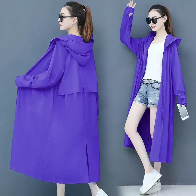 Jaket panjang wanita, pakaian pelindung matahari 2023 baru musim panas mode tipis Anti Ultraviolet pakaian luar bertudung Kimono wanita 708 atas
