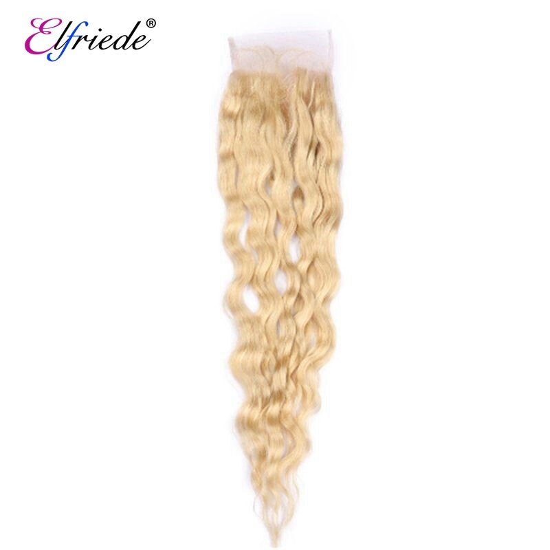 Weave natural remy brasileiro do cabelo com fechamento transparente do laço, onda, louro #613, grupo de 3, 4x4
