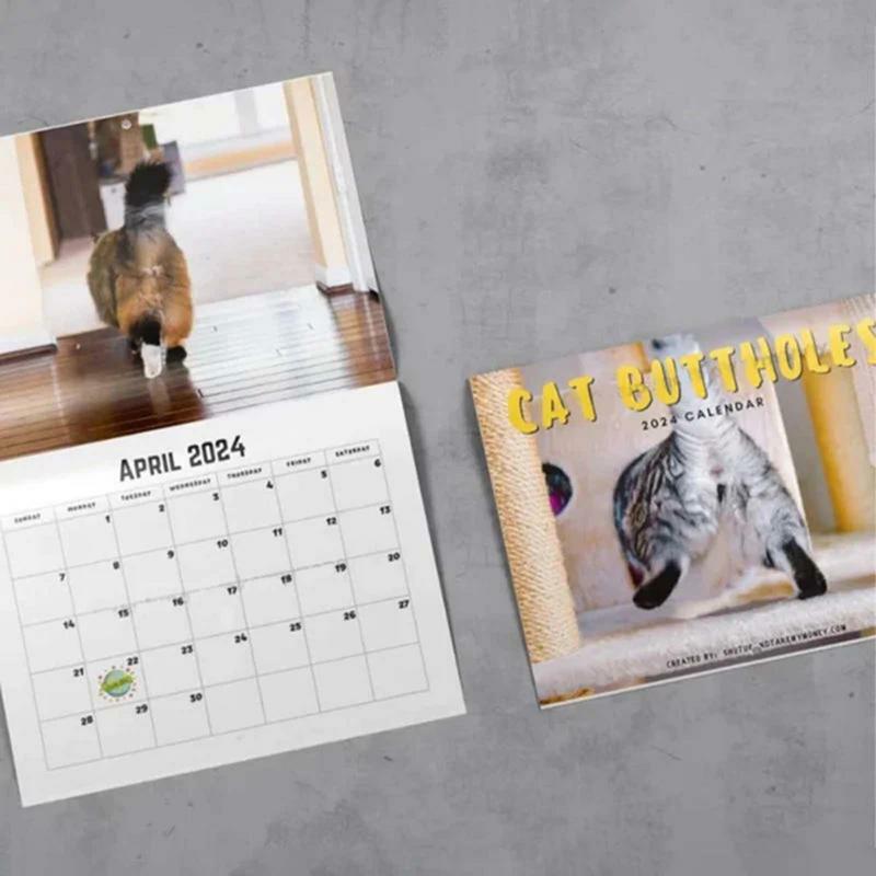Забавный календарь для кошек и влюбленных, календарь для котят и ягодиц, 2024 ежемесячная стена, искусственная кожа, милая забавная собака, порода, 2024
