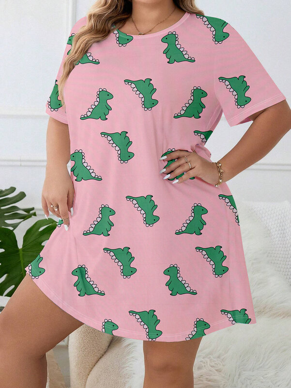 Haupt kleid Freizeit kleid Cartoon Dinosaurier Kleid plus Größe Kleid Milch Seide Material neues Pyjama Kleid