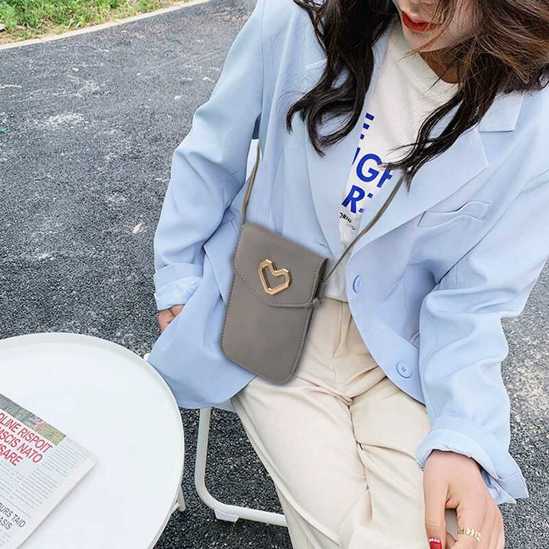 Dziewczęca torba na telefon komórkowy na ramię Prosta torba na ramię w kształcie serca Pu Mini kobieca modna torba