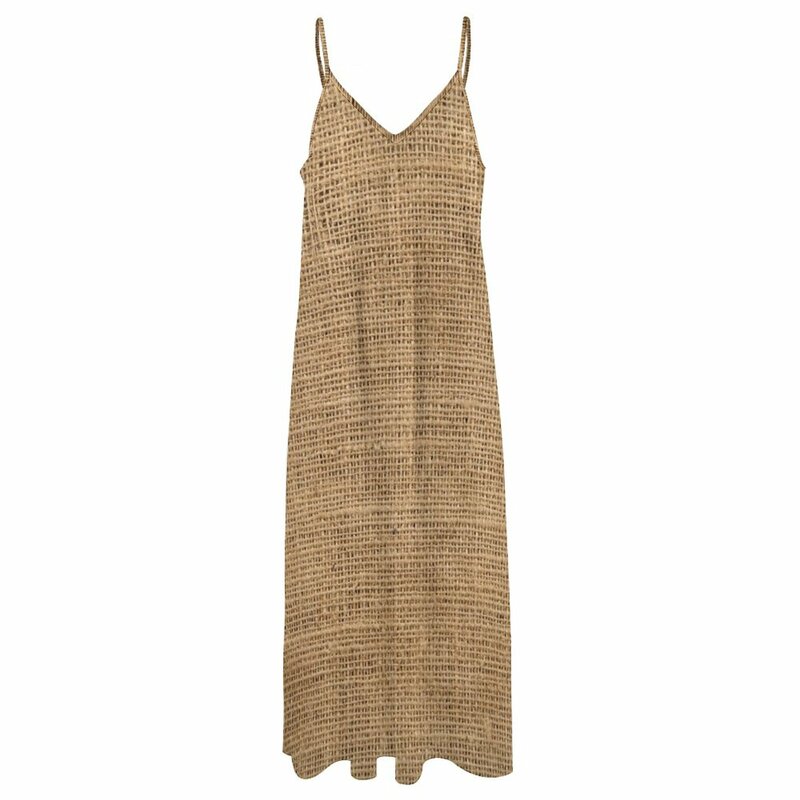 Vestido de noche de arpillera con textura de fibra para mujer, traje sin mangas con patrón de fondo, para verano, 2023