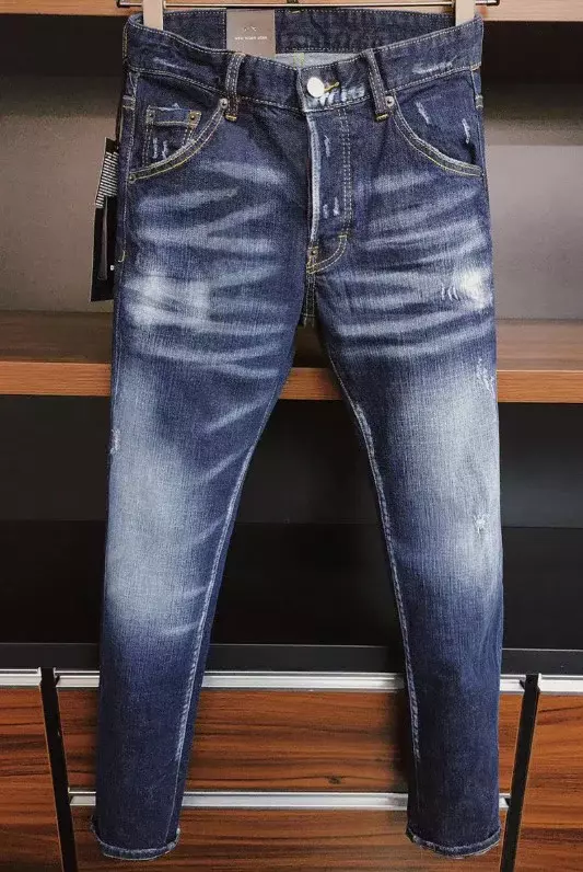 Jeans rasgado azul claro masculino com buracos, calça longa e skinny, roupas masculinas stretch, marca de luxo, qualidade, 2024