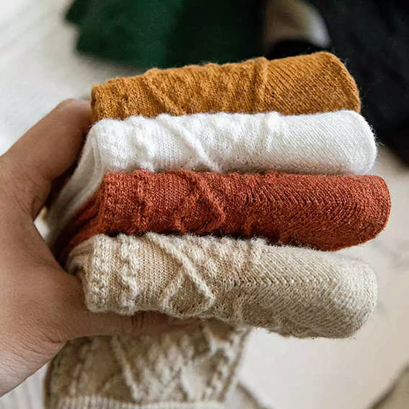 Calcetines largos de lana de Cachemira para niños, medias de estilo japonés, Harajuku, Retro, térmicas, Vintage, ropa de calle, Invierno