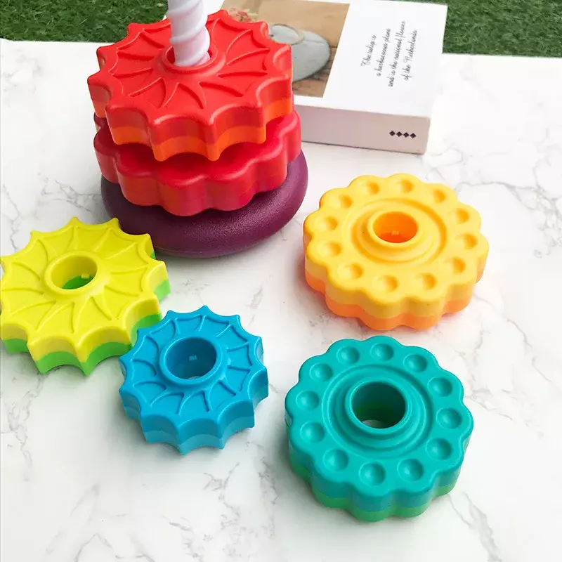 Ruota rotante giocattolo torre arcobaleno torre di rotazione giocattoli impilabili per i più piccoli giocattoli sensoriali di apprendimento educativo Montessori regalo