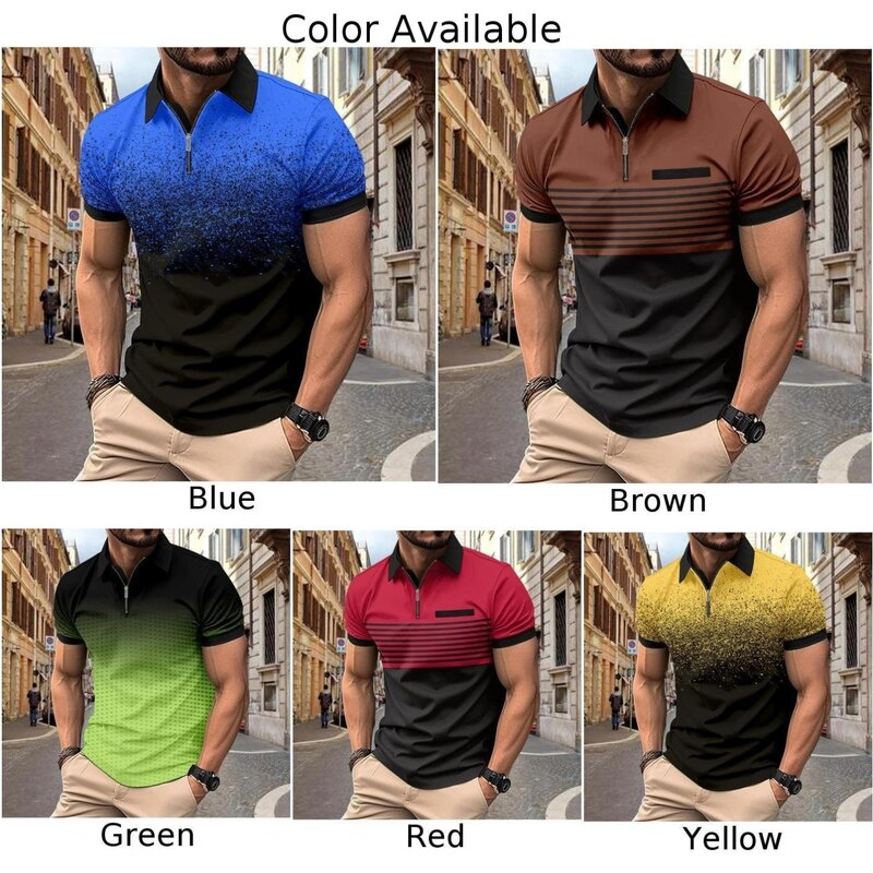 Mannen Casual Top Heren T-Shirt Huidvriendelijke Gestreepte Franse Stijl Knappe Korte Mouw Turn-Down Kraag Ademend