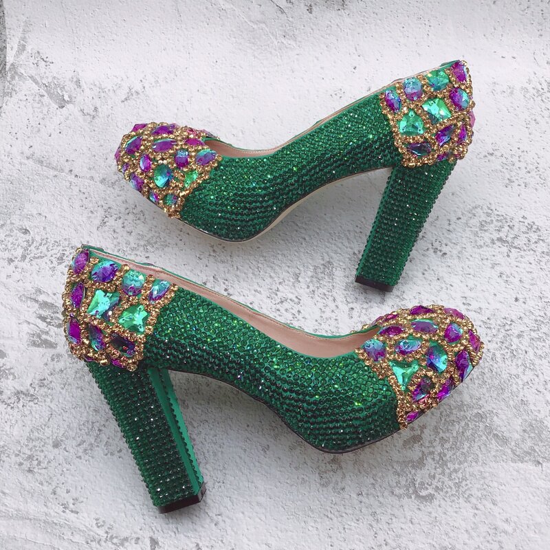 BS1642 nuovo Design di lusso su misura matrimonio nuziale cristallo verde Shinning strass scarpe e borsa Set per le donne