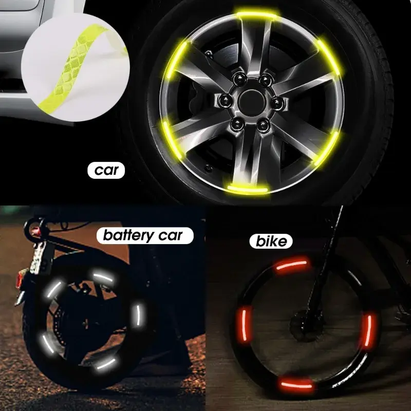 Adesivi riflettenti del mozzo della ruota dell'auto striscia riflettente della decorazione di avvertimento della bici del motociclo per l'autoadesivo della ruota di guida di sicurezza notturna