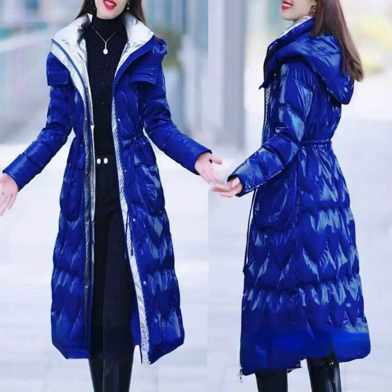 2024 New Women Down Cotton Coat Winter Jacket Female Mid Length Version Parkas Slim Fit Warm Outwear Hooded Versatile Overcoat