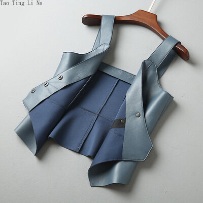Tao Ting Li Na Women Thin and irregular  Genuine Real Sheep Leather Vest J3